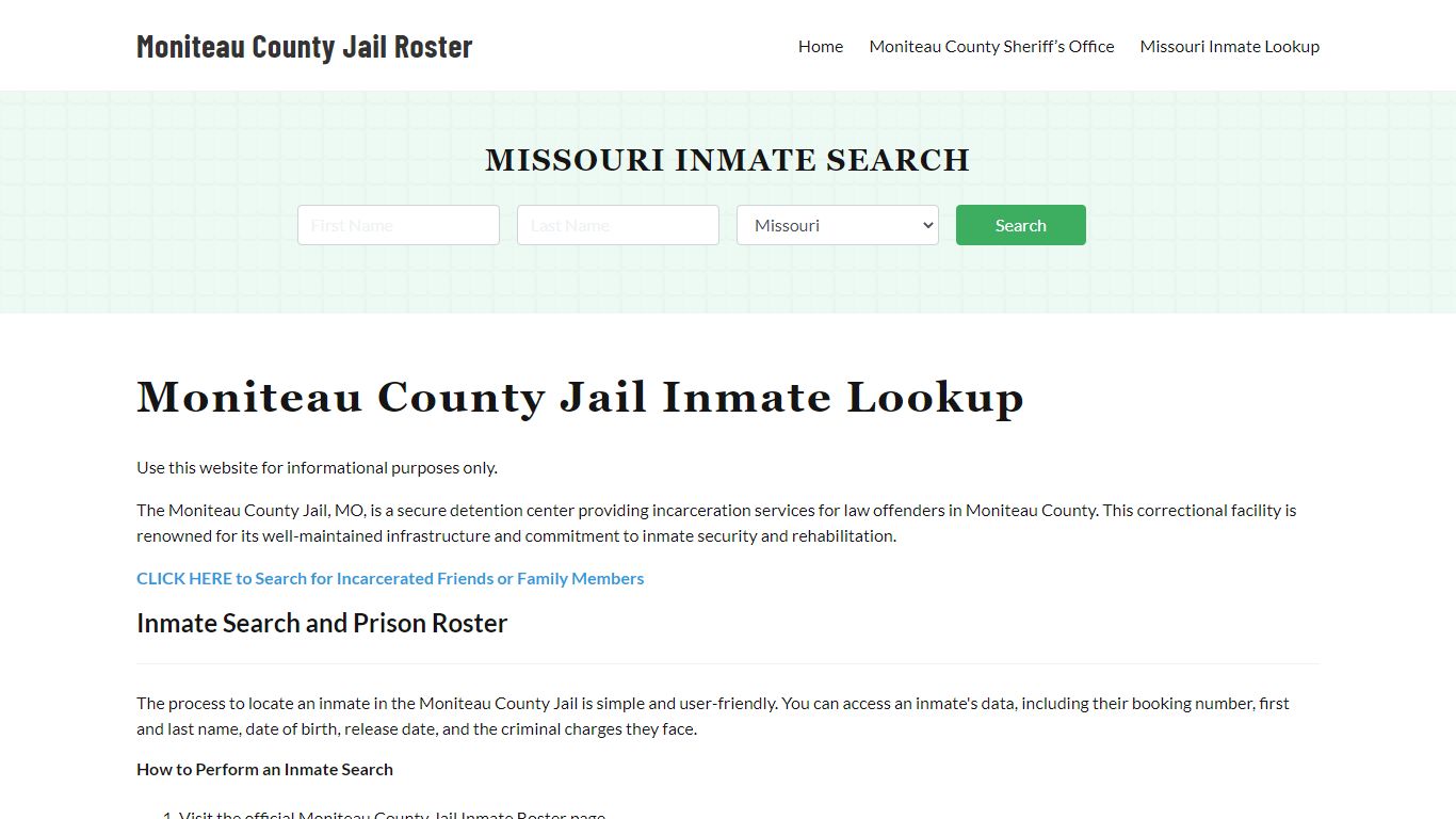 Moniteau County Jail Roster Lookup, MO, Inmate Search