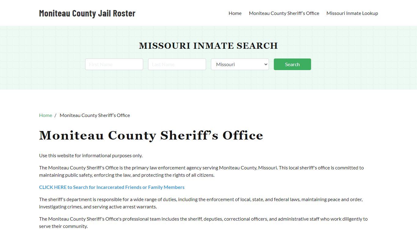 Moniteau County Sheriff Office, MO, Arrest Warrants Search